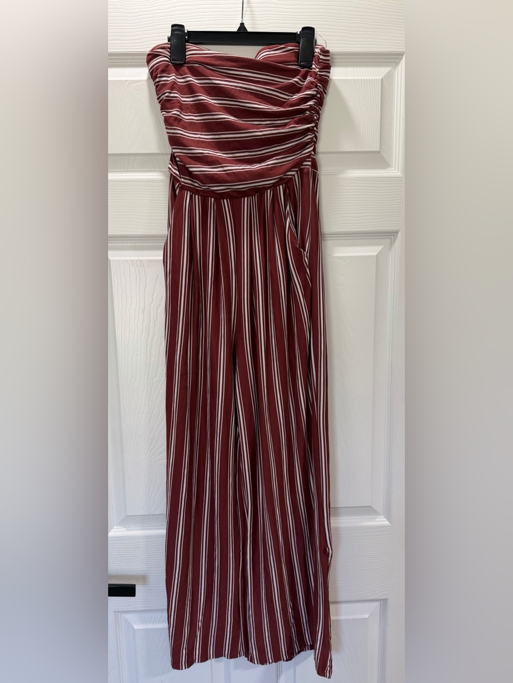 Striped Wide-Leg jumpsuit in Burgundy